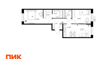 2-к. квартира, 64&nbsp;м²