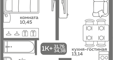 1-к. квартира, 31&nbsp;м²