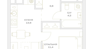 1-к. квартира, 33&nbsp;м²