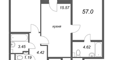 Студия, 57&nbsp;м²