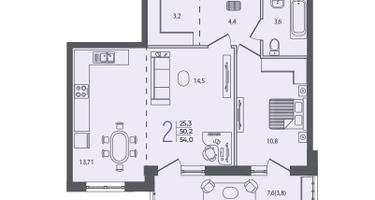 1-к. квартира, 54&nbsp;м²