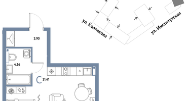 Студия, 31 м²