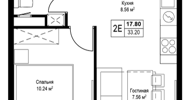 2-к. квартира, 33&nbsp;м²