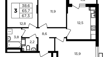 3-к. квартира, 68&nbsp;м²