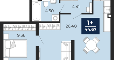 1-к. квартира, 44&nbsp;м²
