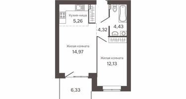 2-к. квартира, 43&nbsp;м²