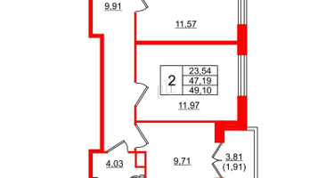 2-к. квартира, 49&nbsp;м²