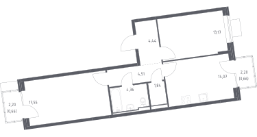 2-к. квартира, 61&nbsp;м²