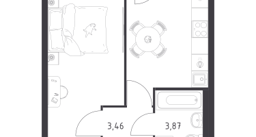 1-к. квартира, 34&nbsp;м²