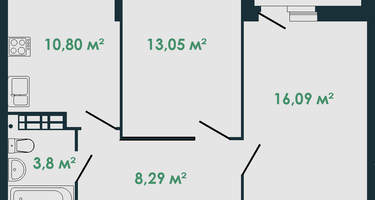 2-к. квартира, 53&nbsp;м²