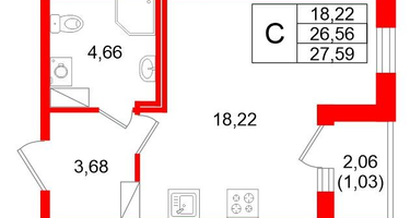 Студия, 27&nbsp;м²