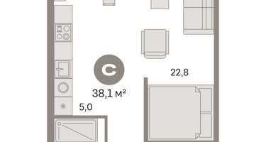 Студия, 38&nbsp;м²