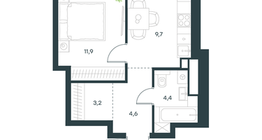 1-к. квартира, 34&nbsp;м²
