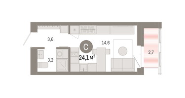 Студия, 24&nbsp;м²