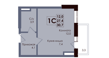 Студия, 28 м²