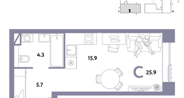1-к. квартира, 25 м²