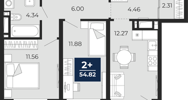 2-к. квартира, 52 м²