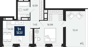1-к. квартира, 43&nbsp;м²