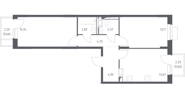 2-к. квартира, 58&nbsp;м²
