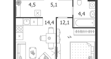 1-к. квартира, 40 м²