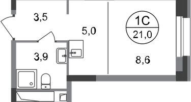 Студия, 21&nbsp;м²