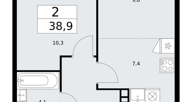 2-к. квартира, 38&nbsp;м²
