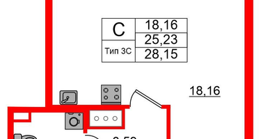 Студия, 25 м²