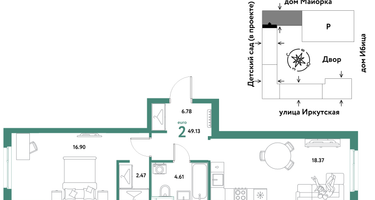 2-к. квартира, 49&nbsp;м²