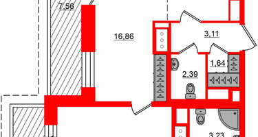 2-к. квартира, 55&nbsp;м²