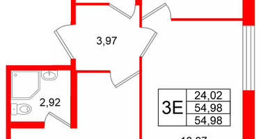 2-к. квартира, 54&nbsp;м²