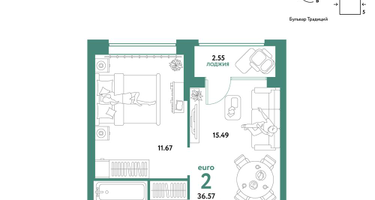 2-к. квартира, 36 м²