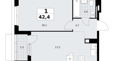 1-к. квартира, 42&nbsp;м²
