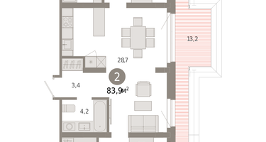 2-к. квартира, 83 м²