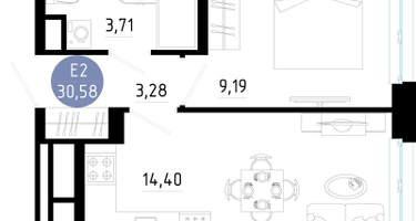 1-к. квартира, 30&nbsp;м²