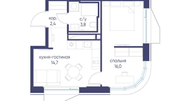 1-к. квартира, 36&nbsp;м²