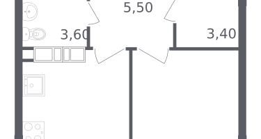 1-комнатная квартира, 33&nbsp;м²