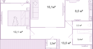 2-к. квартира, 57,3&nbsp;м²