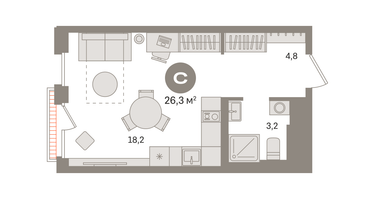 Студия, 26&nbsp;м²