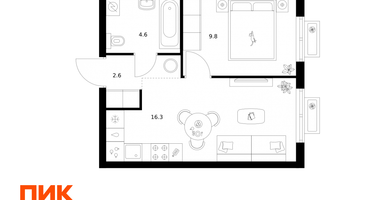 1-к. квартира, 33 м²