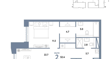 2-к. квартира, 52 м²