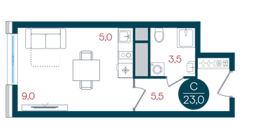 Студия, 23 м²