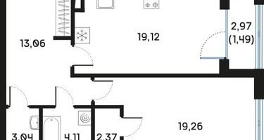 1-к. квартира, 62&nbsp;м²
