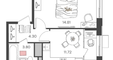 1-к. квартира, 38&nbsp;м²