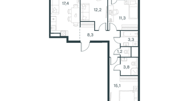 3-к. квартира, 74&nbsp;м²