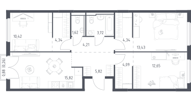 3-к. квартира, 80&nbsp;м²