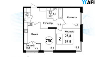 2-к. квартира, 66&nbsp;м²