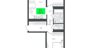 2-к. квартира, 66&nbsp;м²