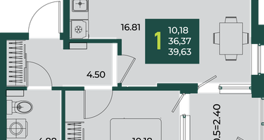 1-к. квартира, 39 м²