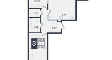 3-к. квартира, 77 м²