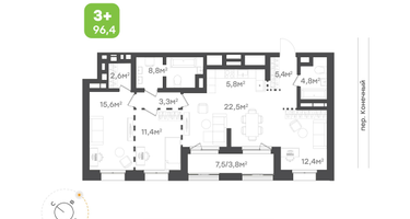 3-к. квартира, 96 м²